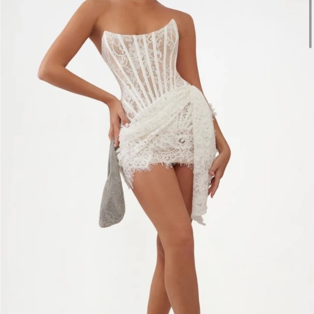 Heiress white lace corset draped dress